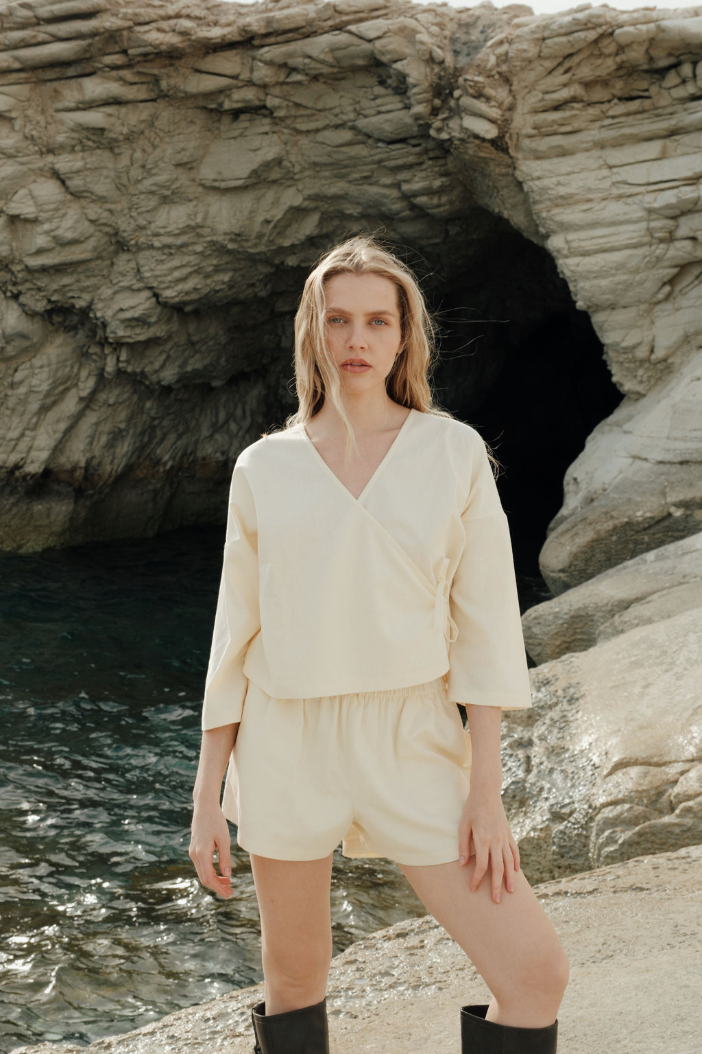 Organic Cotton Wrap Top Butter