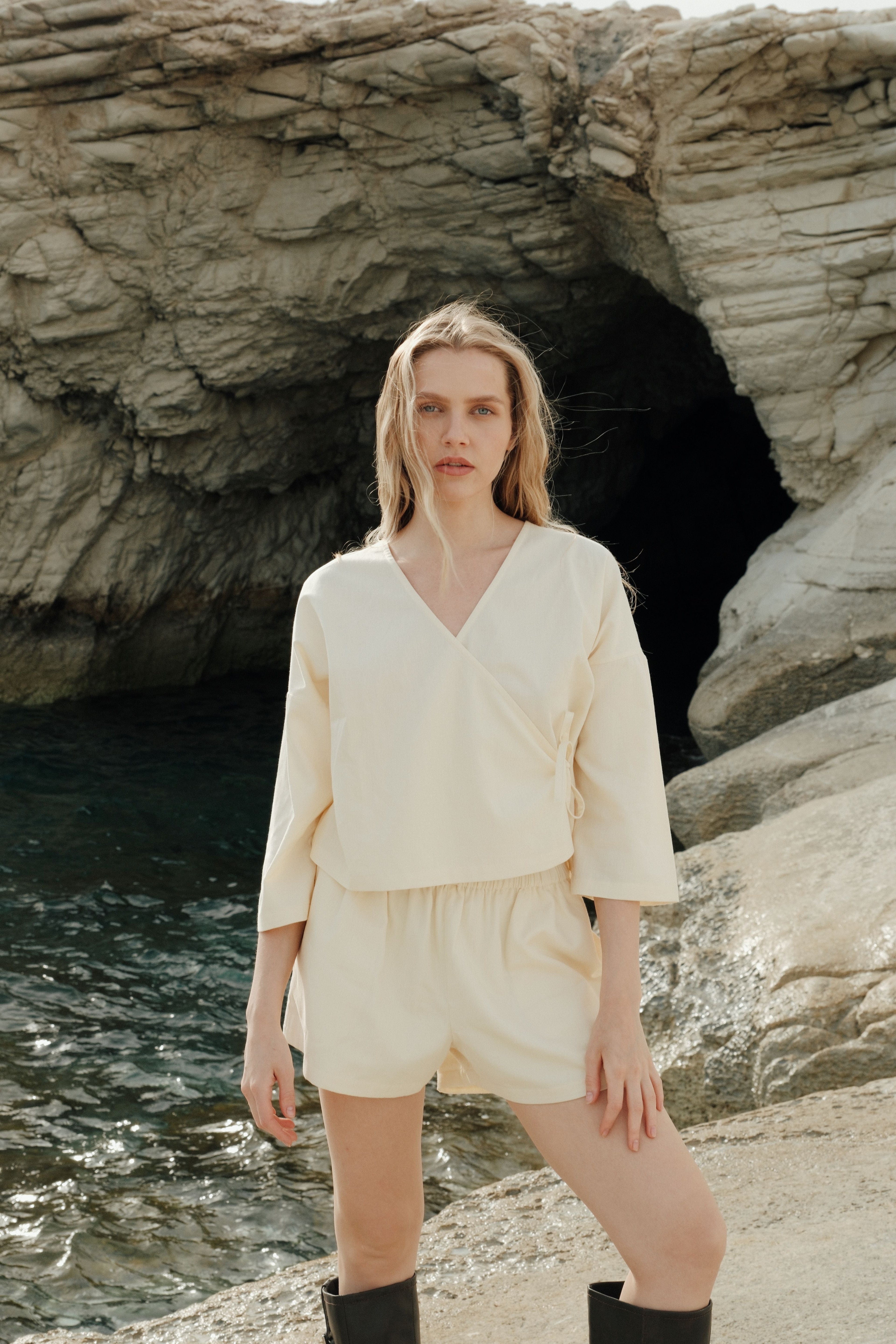 Organic Cotton Wrap Top Butter