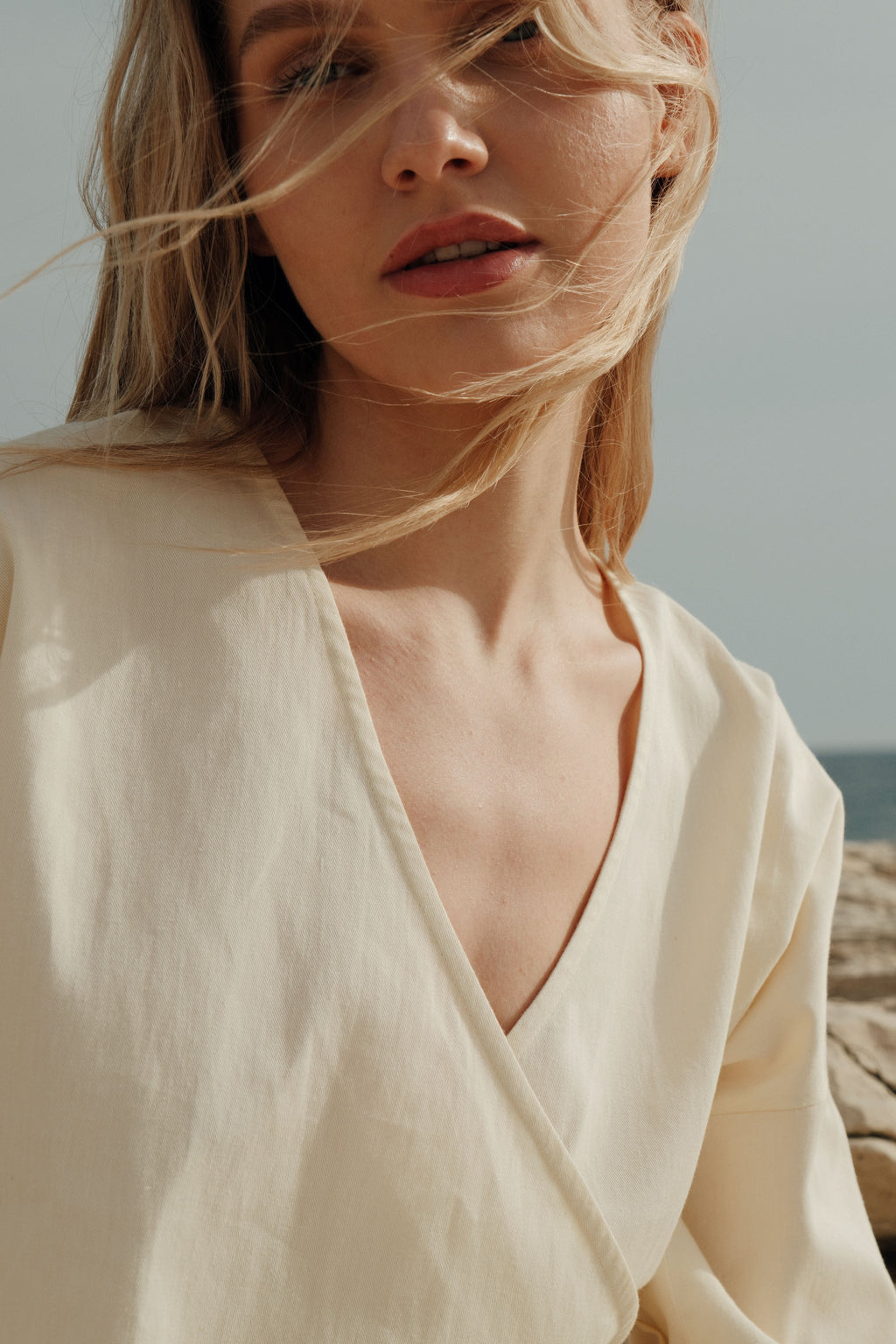 Organic Cotton Wrap Top Butter