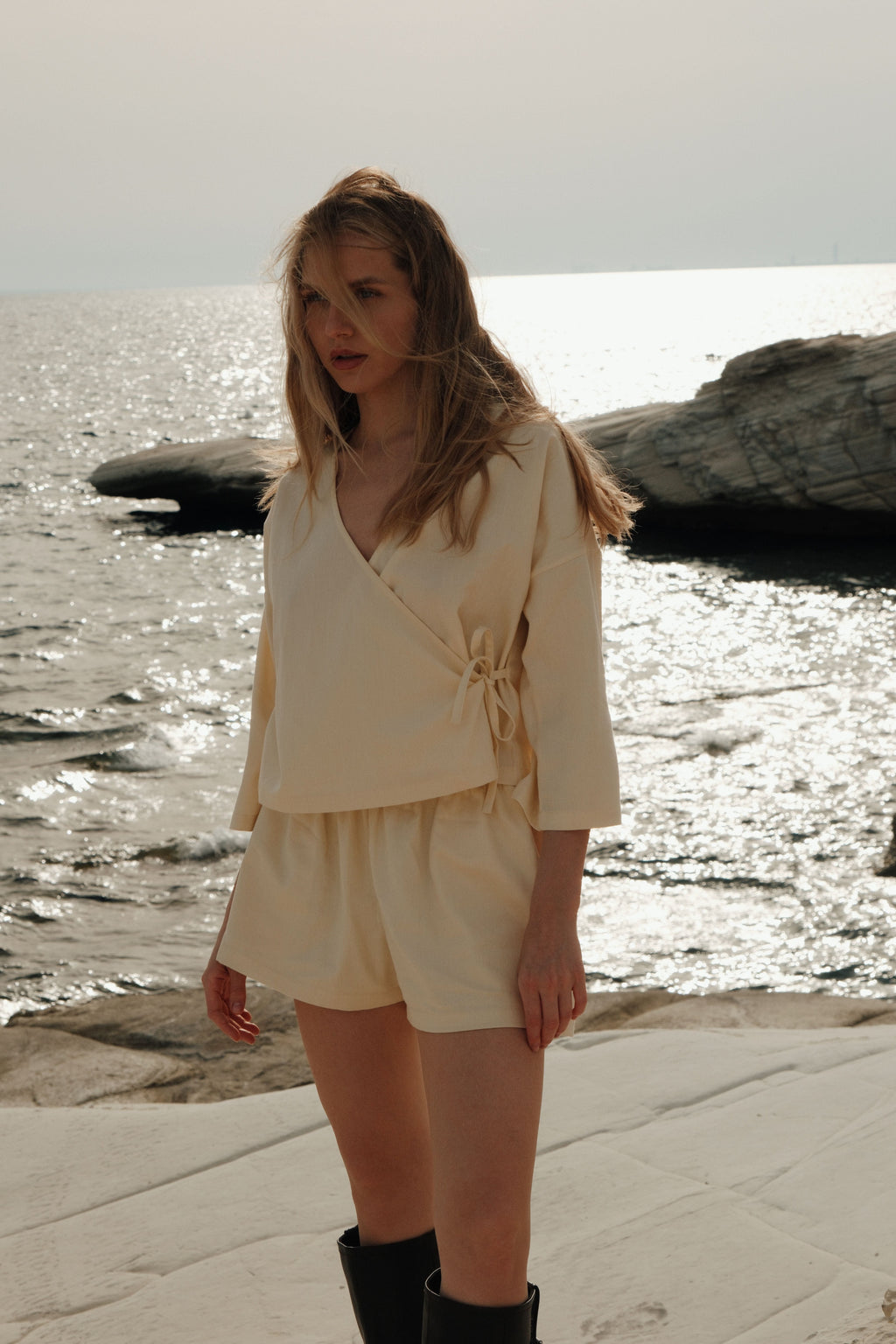 Organic Cotton Wrap Top Butter
