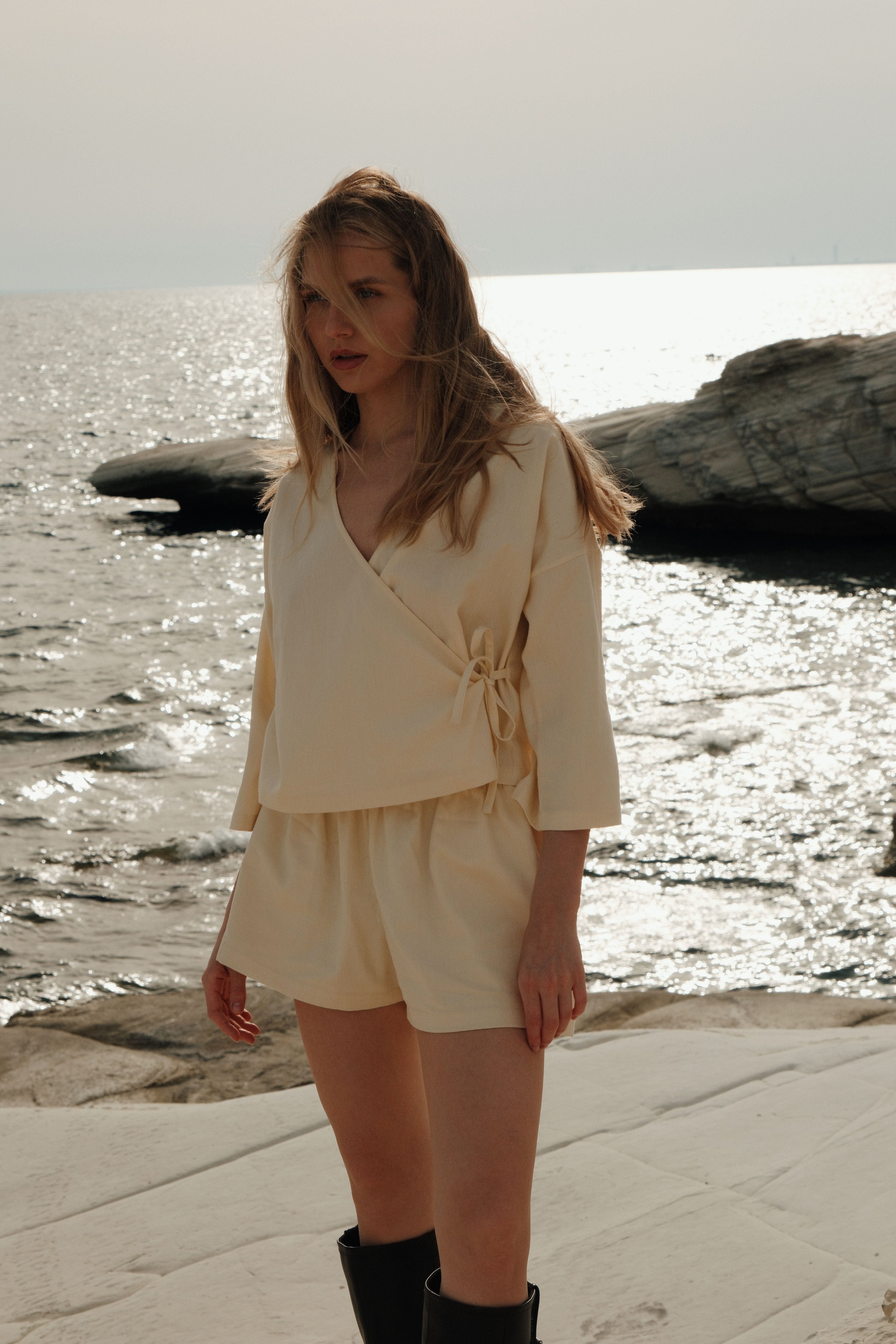 Organic Cotton Wrap Top Butter