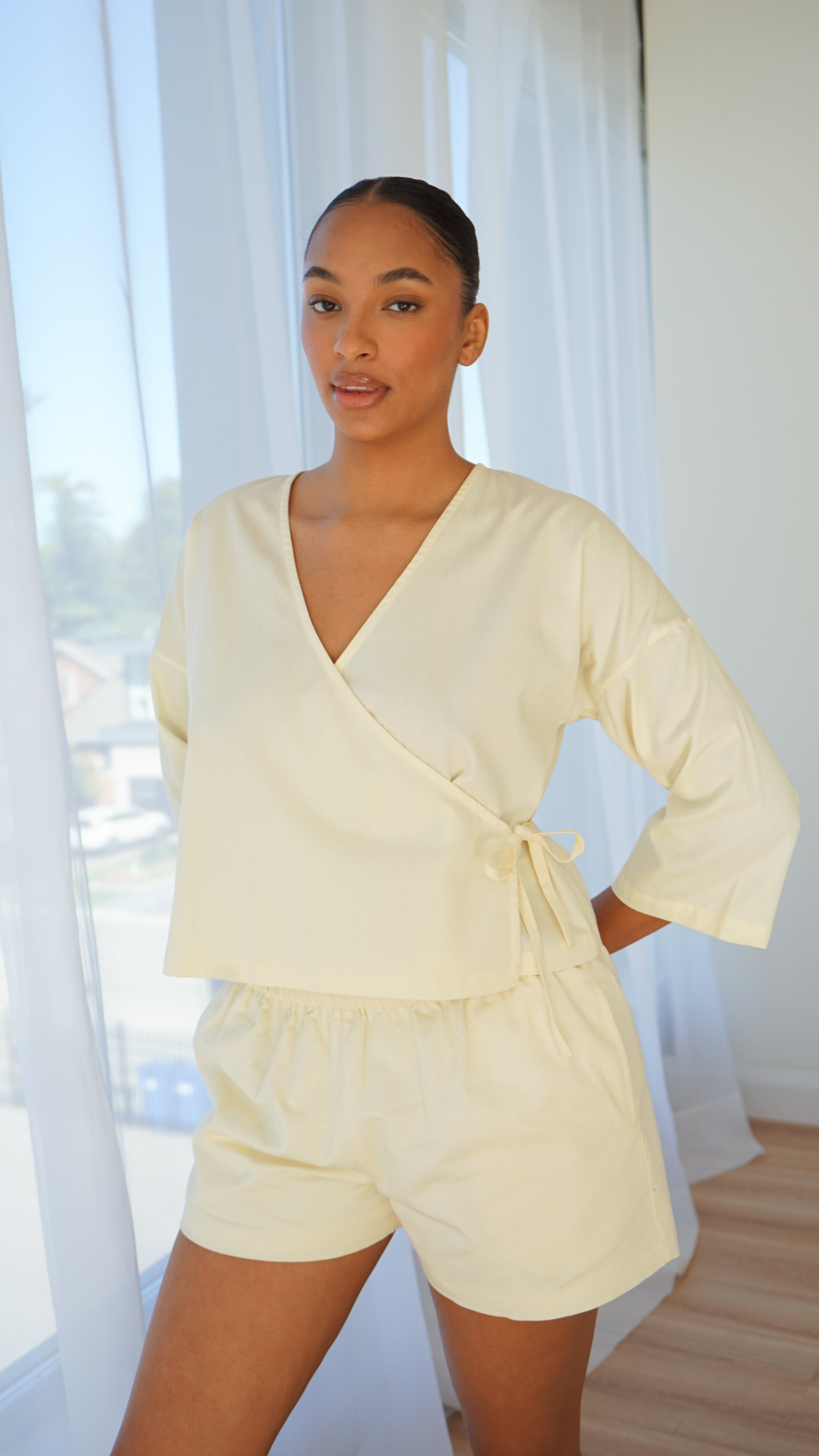 Organic Cotton Wrap Top Butter