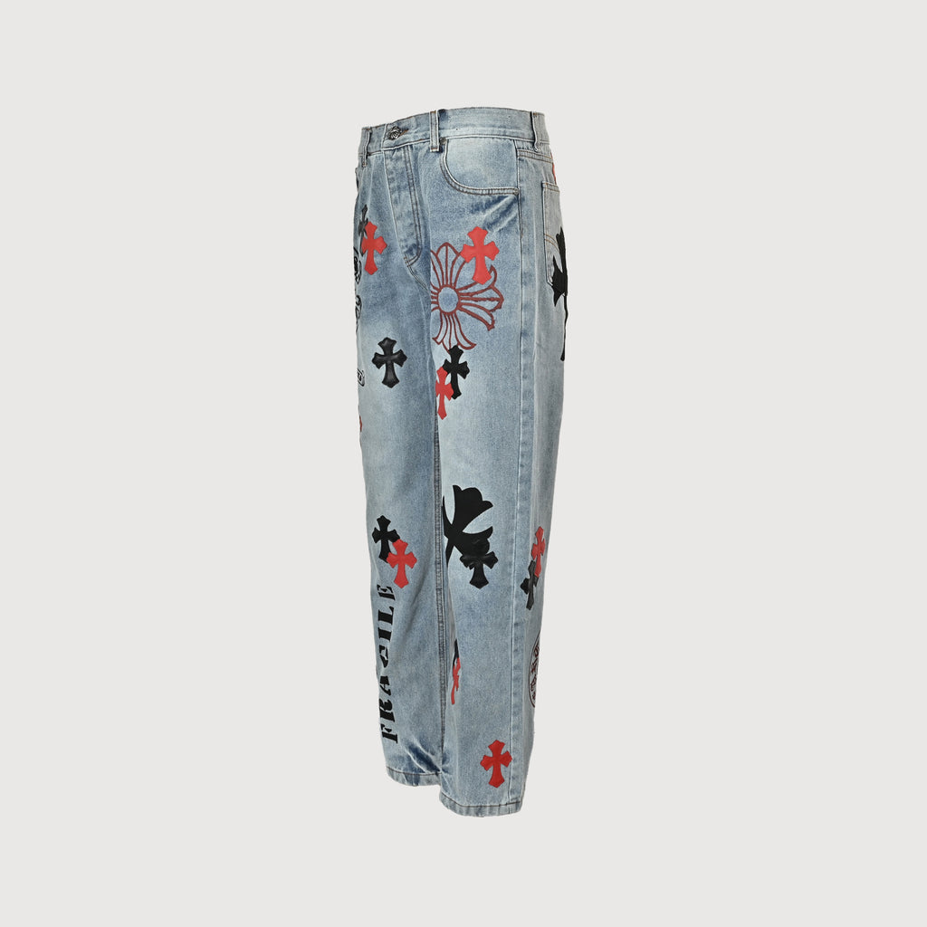 Chrome Hearts Couture Cross Patch Embroidered Washed Jeans – Unisex XM5600824