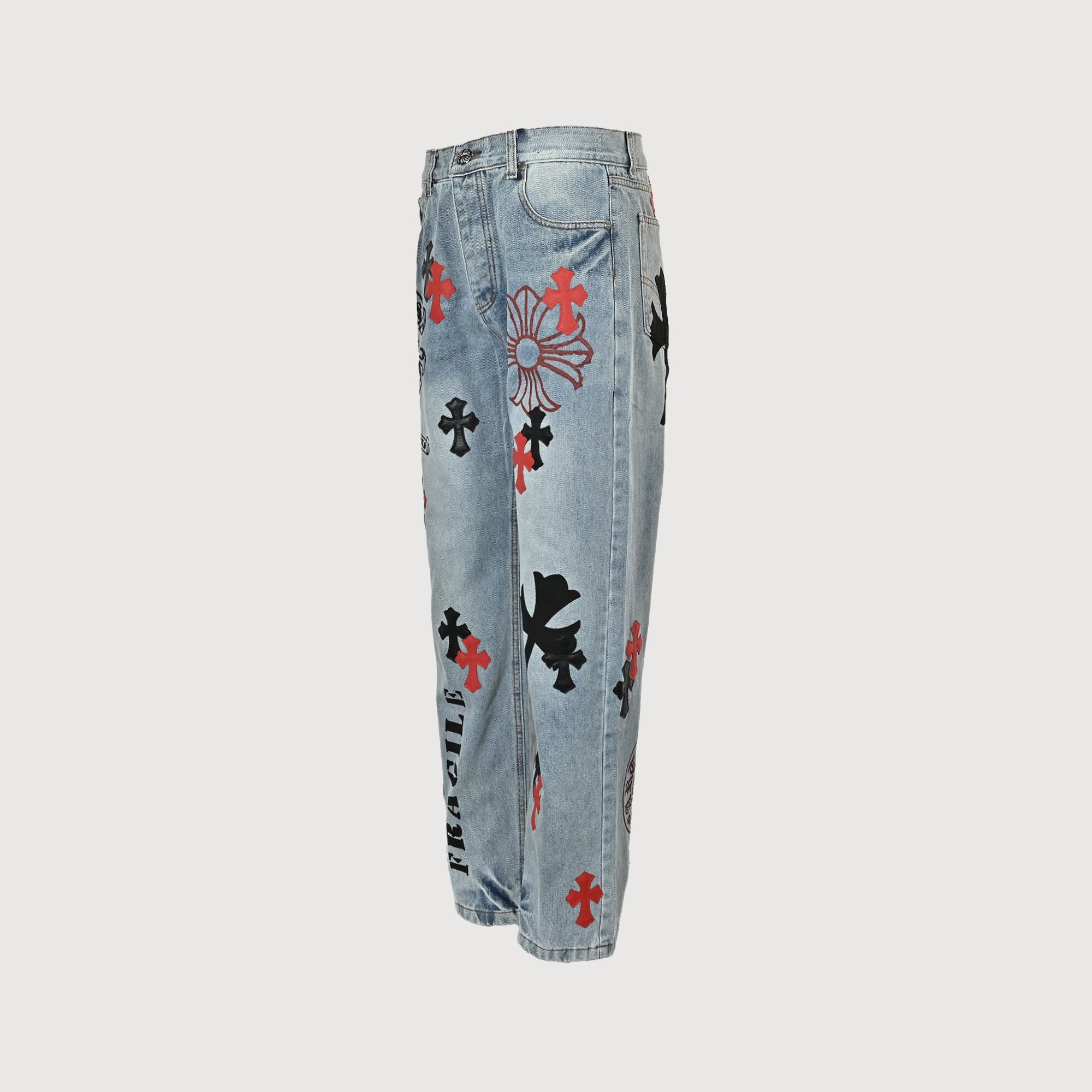 Chrome Hearts Couture Cross Patch Embroidered Washed Jeans – Unisex XM5600824