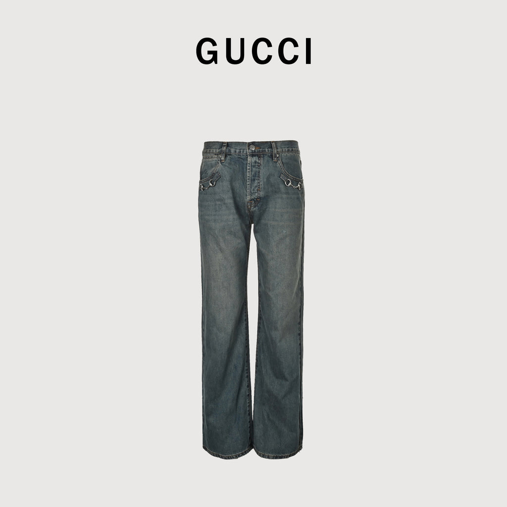 Gucci GUC Nano Lock-Clasp Washed Blue Denim Jeans – Unisex NP6401215