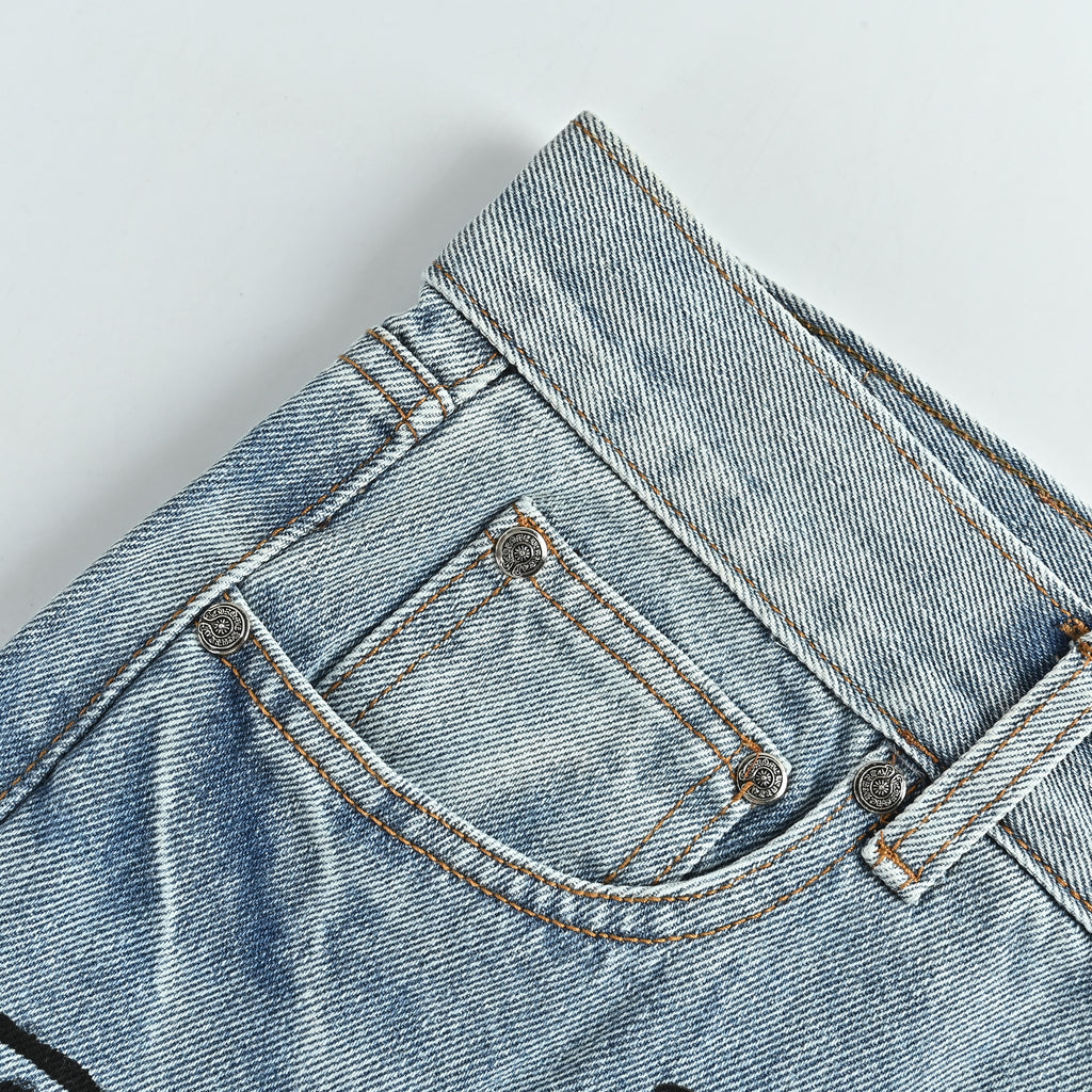 Chrome Hearts Couture Cross Patch Embroidered Washed Jeans – Unisex XM5600824