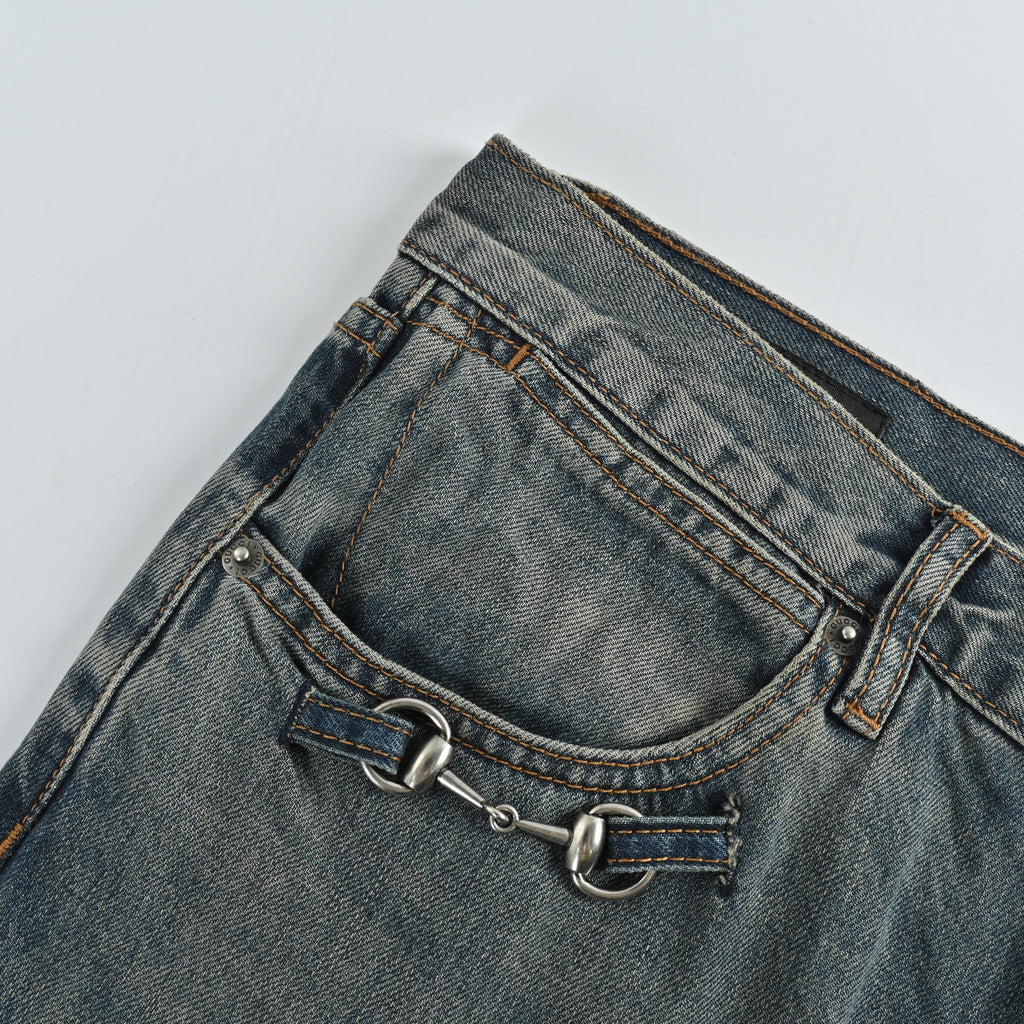 Gucci GUC Nano Lock-Clasp Washed Blue Denim Jeans – Unisex NP6401215