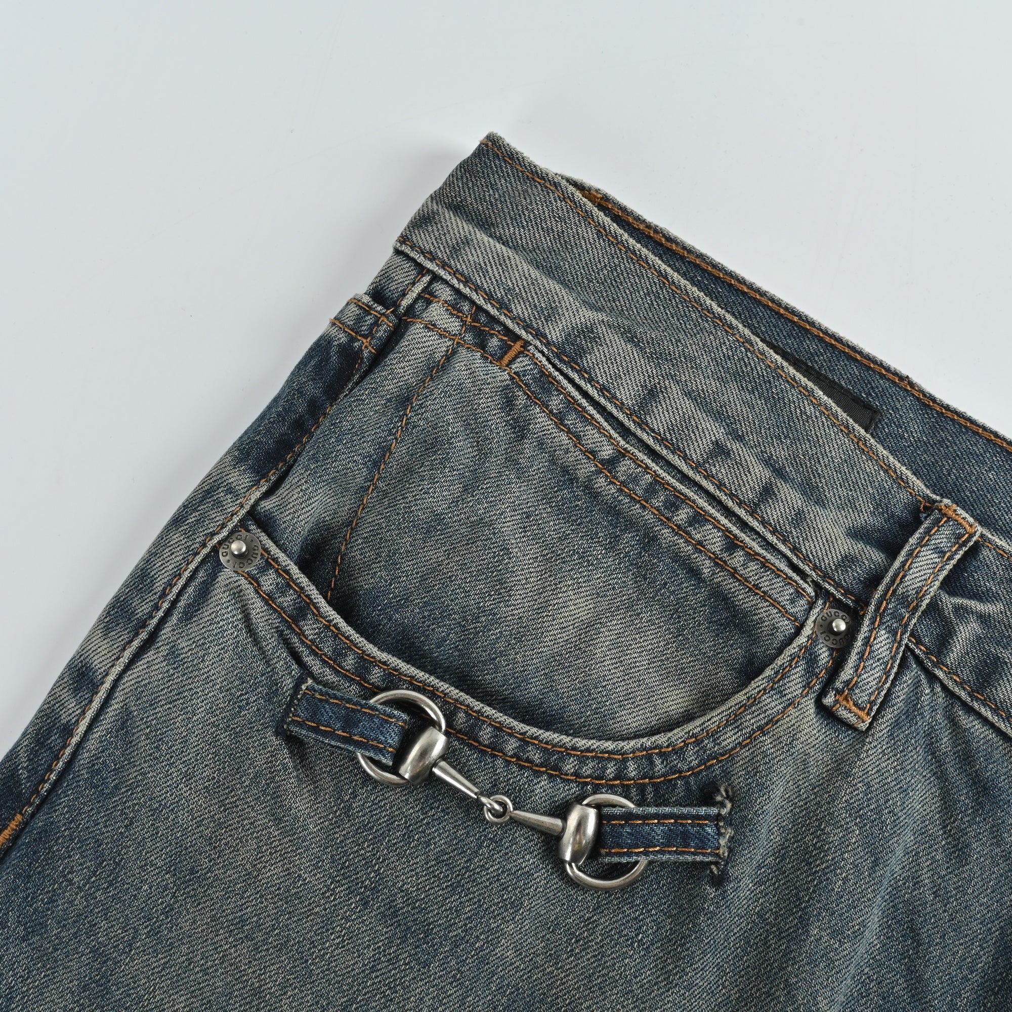 Gucci GUC Nano Lock-Clasp Washed Blue Denim Jeans – Unisex NP6401215